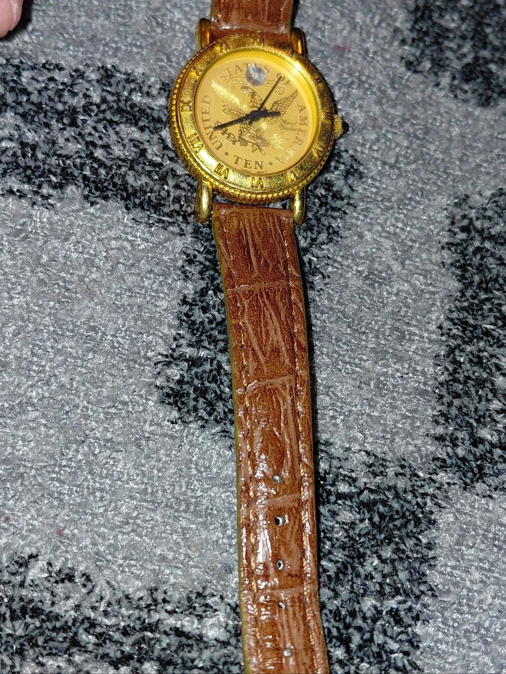 Vintage Marcel Drucker $10 Gold Eagle Coin Watch Leather Strap 90s Americana CC